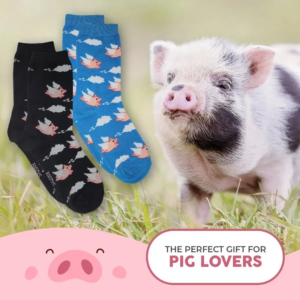 Flying Pig Wings When Pigs Fly Sky Sow Boar Fun Foozys Socks 2 Pairs Women's